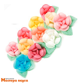 Вафельные цветы ФИАЛКИ на двулистнике, d~3 см, (упак 5 шт микс)