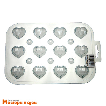Форма для шоколада пластиковая СЕРДЦЕ ГРАНЕНОЕ, (12 ячеек)