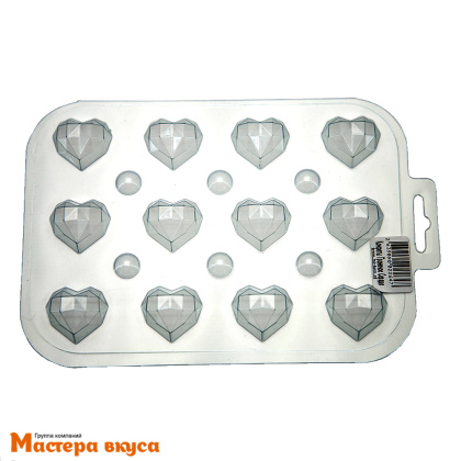 Форма для шоколада пластиковая СЕРДЦЕ ГРАНЕНОЕ, (12 ячеек)