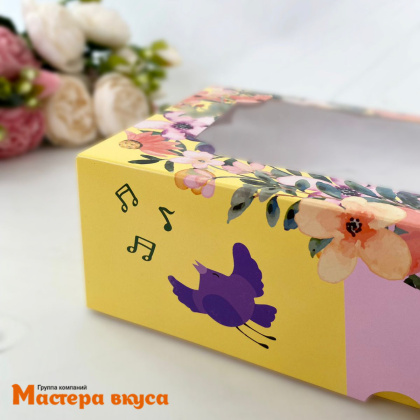 Упаковка для зефира и печенья с окном 250*150*70 мм  (Птичка)