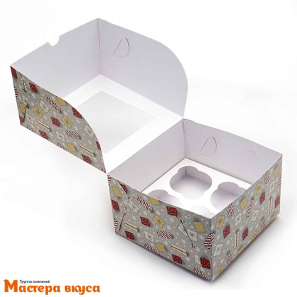 Коробка для  4 капкейков с окном, 160*160*100 мм  (Подарки)