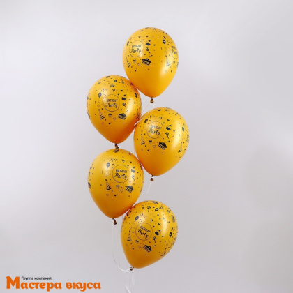 Шары воздушные, латексные "Birthday Party", жёлтые, (набор 5 шт)