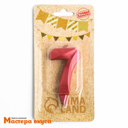 Свеча-цифра "Грань", красный металлик - 7, (h-6,5см)