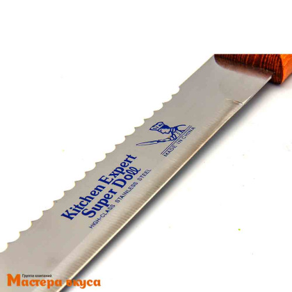 Нож пекарский двусторонний, 25 см (широкие зубцы и ровный край), с деревянной ручкой (нерж.сталь)