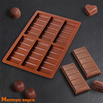 Форма для шоколада силиконовая, плитка КРУПНЫЕ ДОЛЬКИ, (6 ячеек) 26*17 см