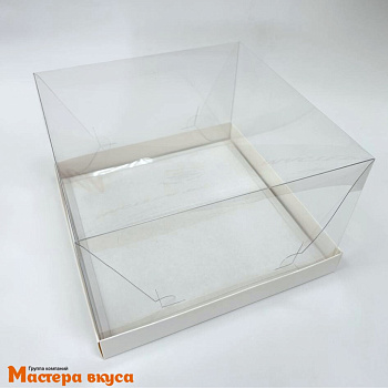 Короб для торта с прозрачной крышкой ПРЕМИУМ, 235*235*140 мм (белый) РК