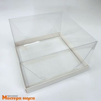 Короб для торта с прозрачной крышкой ПРЕМИУМ, 235*235*140 мм (белый) РК