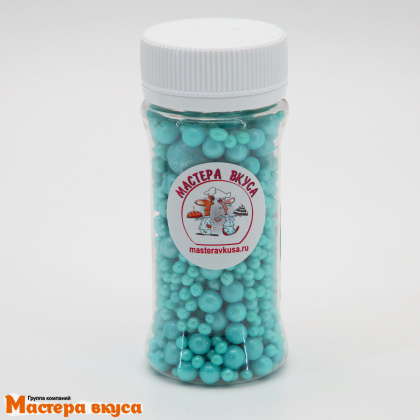 Посыпка Шарики сахарные Жемчуг ГОЛУБОЙ перламутр (микс d2,3,5,7,10мм), 50гр