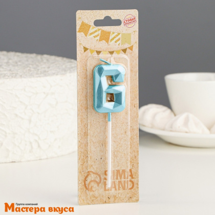 Свеча-цифра "Алмаз", голубой - 6  (h-4,8см)