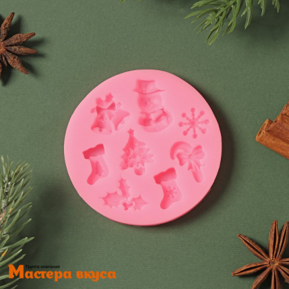 Молд силиконовый НОВОГОДНЯЯ АТРИБУТИКА 8в1, ~6,5*6,5 см