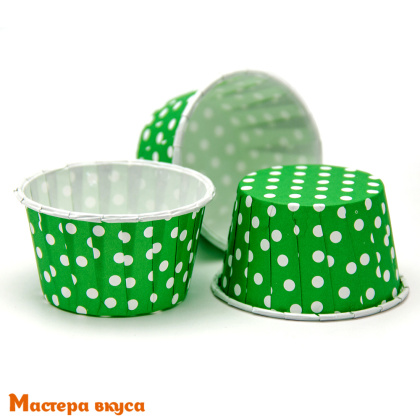 Форма бумажная Маффин 50*40 мм, ламинированная ЗЕЛЕНАЯ В ГОРОХ