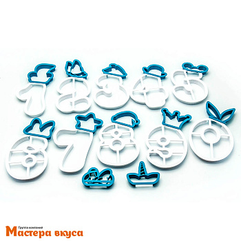 Набор вырубок пластик ЦИФРЫ В ШЛЯПКАХ, (10 цифр 9*7см h-1см +12 шляпок)