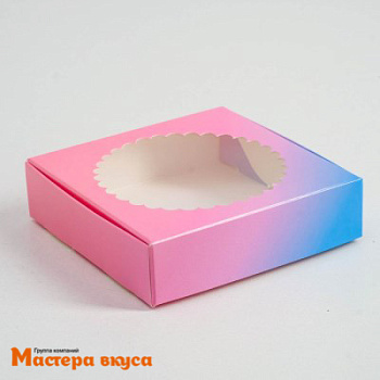 Упаковка для пряников и печенья с окном 11,5*11,5*3 см (розово-голубая)
