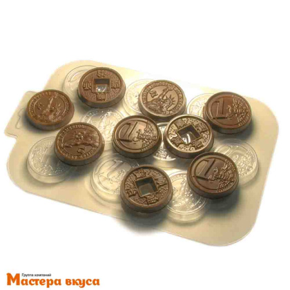 Форма для шоколада пластиковая Монетки ЦЯНЬ ДЕНЕЖНЫЙ ПОТОК, (9 ячеек) d40мм