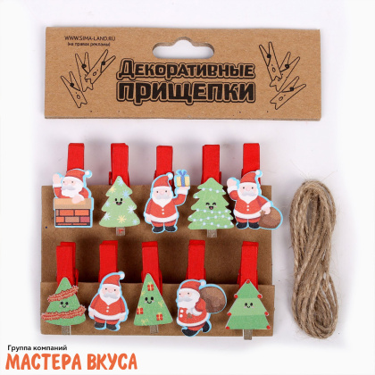 Декор прищепки   "Дед мороз и ёлки", (набор 6 шт)