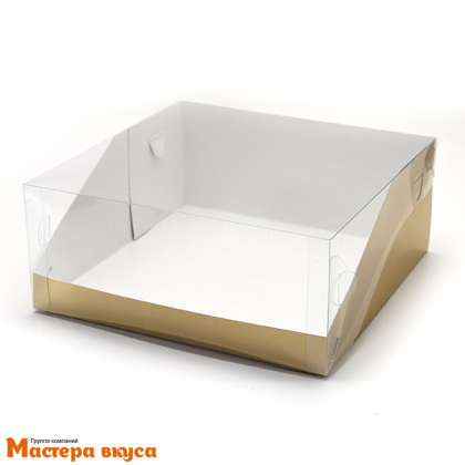 Короб для торта с прозрачной крышкой, 235*235*100 мм (золото) (2-д) РК