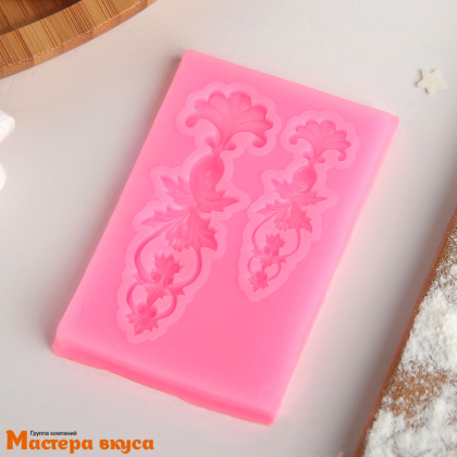 Молд силиконовый ЛЕПНИНА - ЦВЕТОЧНЫЙ УЗОР, 2 фигуры,  7,7*5*0,5 см