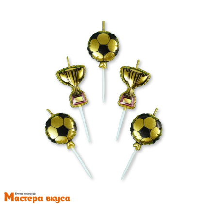 Свечи  ФУТБОЛЬНЫЕ МЯЧИ И КУБКИ, (набор 5 шт), h-5 см