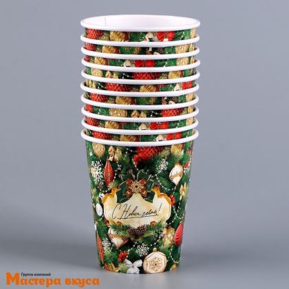 Стакан бумажный  "С Новым годом", 250 мл, (упак 10 шт)