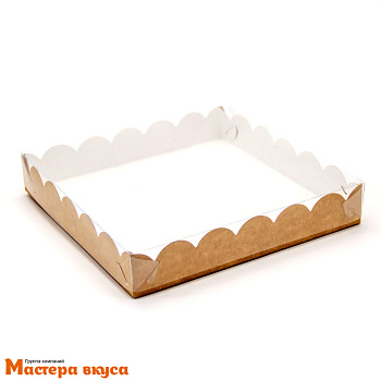 Упаковка для пряников и печенья с прозр. крышкой 200*200*35 мм (крафт) (2-д)