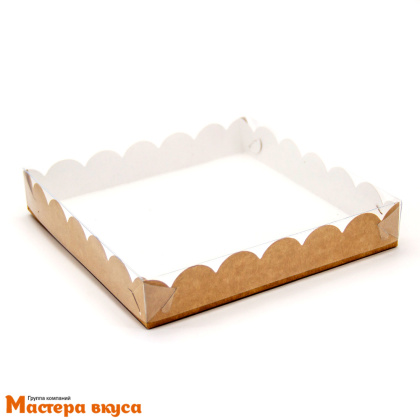 Упаковка для пряников и печенья с прозр. крышкой 200*200*35 мм (крафт) (2-д)
