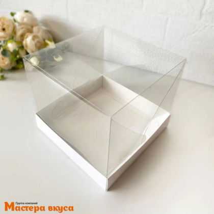 Коробка под бенто-торт ПРЕМИУМ с прозр.крышкой, 180*180*160 мм (белая)