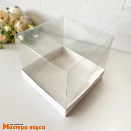 Коробка под бенто-торт ПРЕМИУМ с прозр.крышкой, 180*180*160 мм (белая)