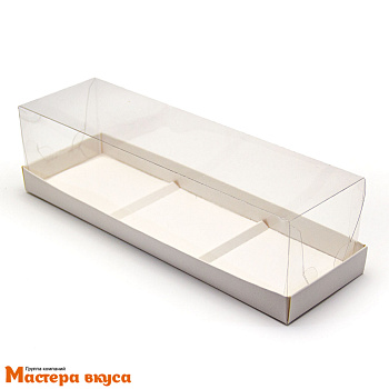 Коробка 3 ячейки для муссовых десертов с пластиковой крышкой, 290*95*80 мм (белая) (3-д)