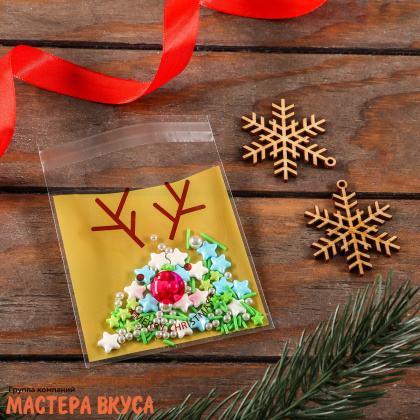 Пакет для пряников и сладостей 10*10 см, с клеевым клапаном,  "Счастливого рождества" (упак 10 шт)