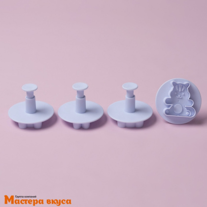 Вырубка-плунжер с выталкивателем МЯГКАЯ ИГРУШКА для мастики и марципана, 5*6 см, набор 4 шт