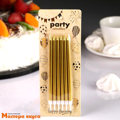 Свечи высокие Ройс ЗОЛОТОЙ МЕТАЛЛИК, (набор 6 шт), h-13см