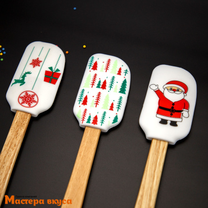 Лопатка силиконовая с деревянной ручкой 26 см, "Новый год"
