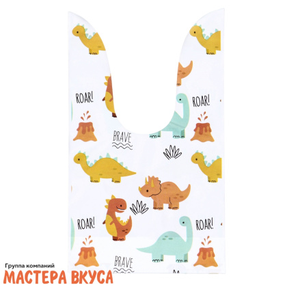 Пакет для сладостей  с завязками-ушками 12*22 см, "Динозавры"