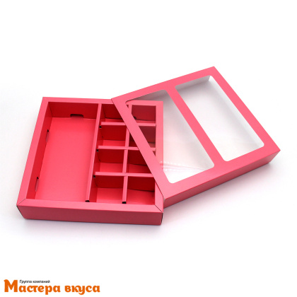 Упаковка для конфет  8 шт и плитки шоколада с обечайкой 177*178,5*38,5мм,  (розовый)