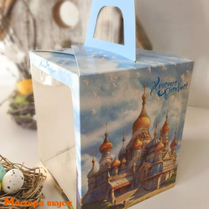 Коробка под кулич и пряничный домик с окном и ручкой, 15*15*18 см (Русский Храм)