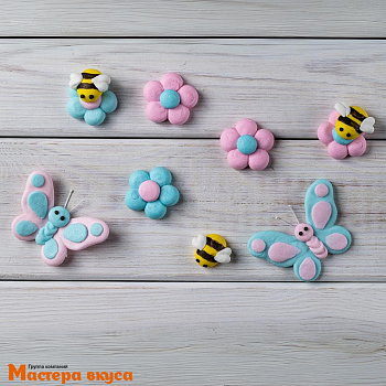 Сахарная фигурка (набор) ПЧЁЛКИ, БАБОЧКИ, ЦВЕТЫ, бабочки ~6,5*5см, цветы ~4*3см (набор 8 фигур)