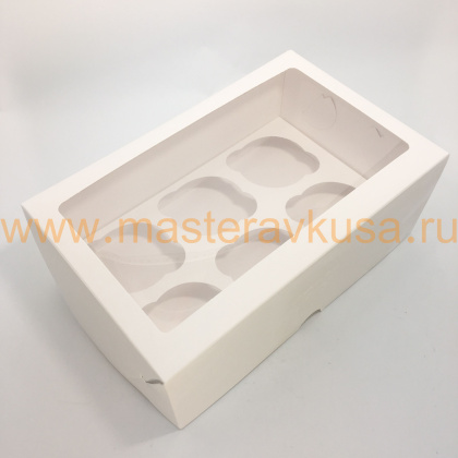 Коробка для  6 капкейков с окном, 250*170*100 мм, (белая), PASTICCIERE