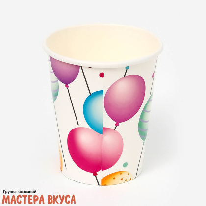 Стакан бумажный  "Happy birthday" (воздушные шарики на белом), 250 мл, (упак 10 шт)