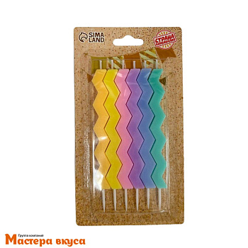 Свечи высокие Зигзаг, разноцветный микс (набор 6 шт), h-12см 