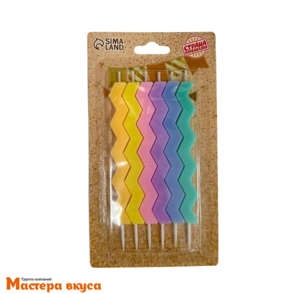 Свечи высокие Зигзаг, разноцветный микс (набор 6 шт), h-12см 