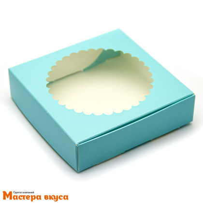 Упаковка для пряников и печенья с окном 11,5*11,5*3 см (голубая)