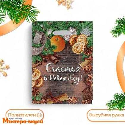 Пакет полиэтиленовый с вырубными ручками 300*400 мм,  "Счастья в Новом году"