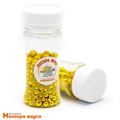 Украшение сахаристое Шарики металл Золото МИКС (d2 мм,3мм,5мм,7мм) 50 гр