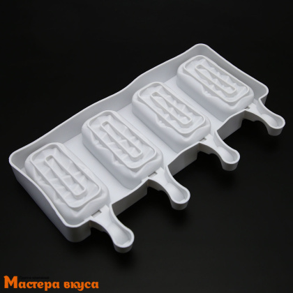 Форма для мороженого силиконовая (эскимо) С ГРАНЯМИ, (4 ячейкеи) 9*4,5 см