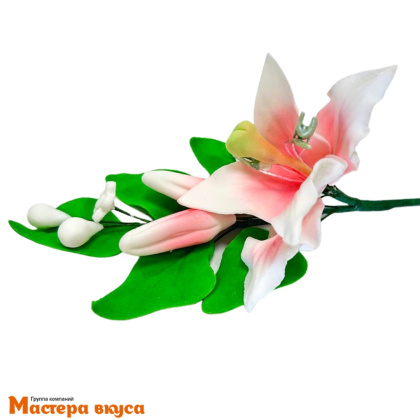 Сахарное украшение ветка ЛИЛИЯ БЕЛАЯ С РОЗОВЫМ ПРОКРАСОМ, длина ~9см
