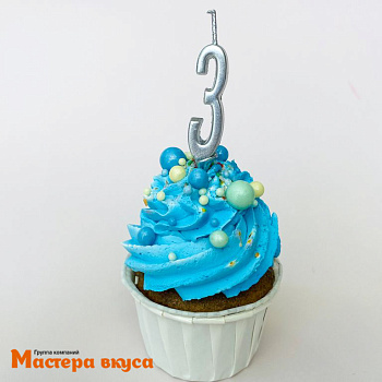 Свеча-цифра "МИНИ", серебро - 3  (h-4.5см)
