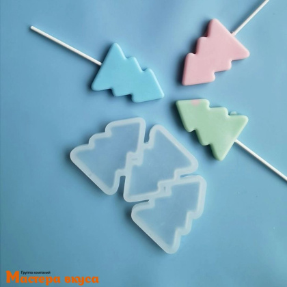 Форма для леденцов силиконовая  ЕЛОЧКИ, (3 ячейки)  10x6x0,7 см