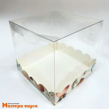Коробка под бенто-торт и пряничн.домик ПРЕМИУМ с прозр.крышкой, 150*150*140 мм (Елочные игрушки)
