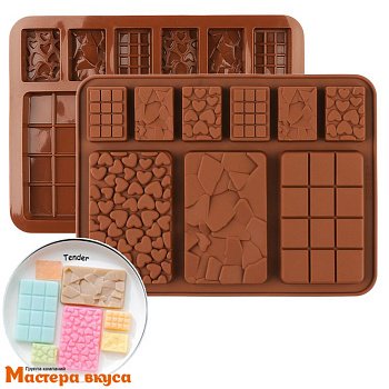 Форма для шоколада силиконовая, плитка СУПЕР МИКС 9в1, 20*15*0,7 см