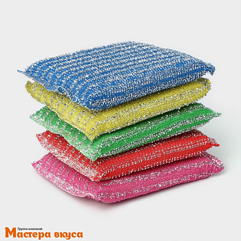 Губка для посуды со стальной стружкой Доляна 12*9*1,5 см